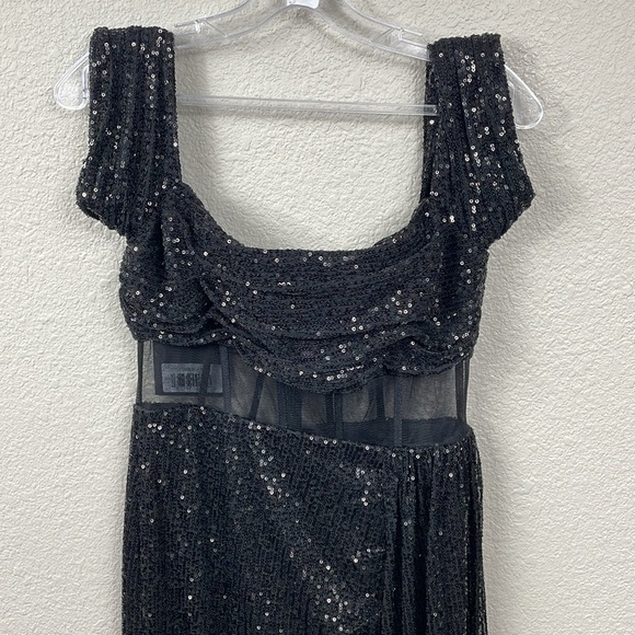 NWT Mac Duggal 11665 Off Shoulder Sequin Evening Dress Gown Sheer Corset Waist 6 - Picture 4 of 14